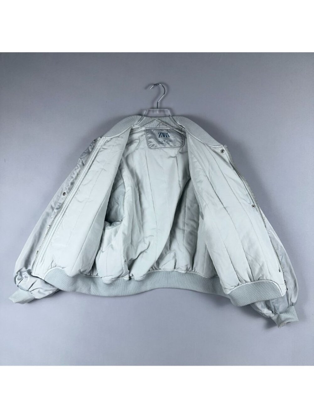 Zara Bomber Jacket Kids Size 13-14 Silver Zipper Utility Pocket Left Sleeve - Picture 3 of 11